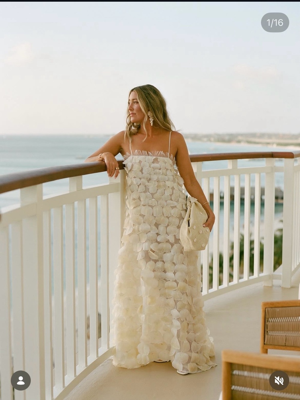 Ivory Petal Maxi Dress with Spaghetti Straps - Women